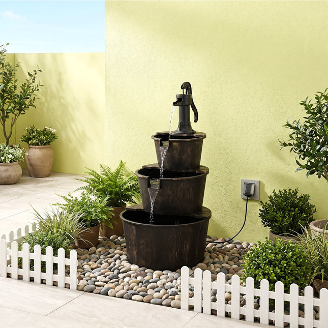 3-Tier Barrel Waterfall Fountain with Electric Pump