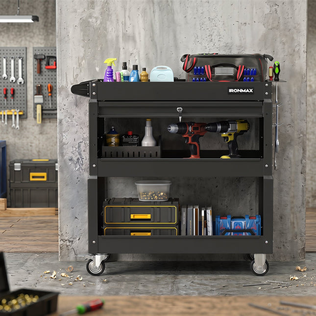 3-Tier Rolling Tool Cart with Lockable Drawer