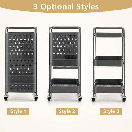 3-Tier Utility Storage Cart with DIY Pegboard Baskets