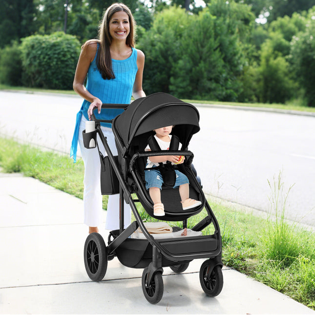 3-in-1 Folding Convertible Newborn Stroller with Detachable Bassinet