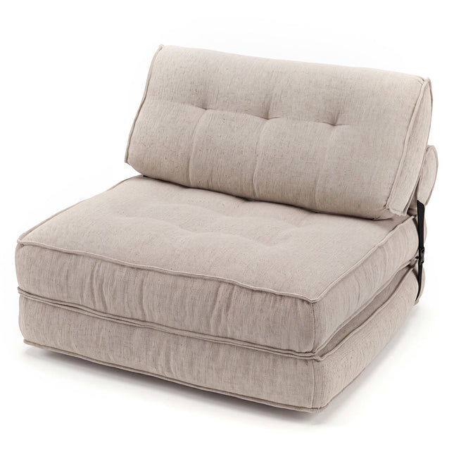 3-in-1 Convertible Folding Sofa Bed with Bolster - Beige