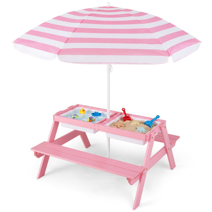 Kids Outdoor Picnic Water Sand Table with Umbrella
