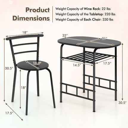 3 pcs Home Kitchen Bistro Pub Dining Table 2 Chairs Set