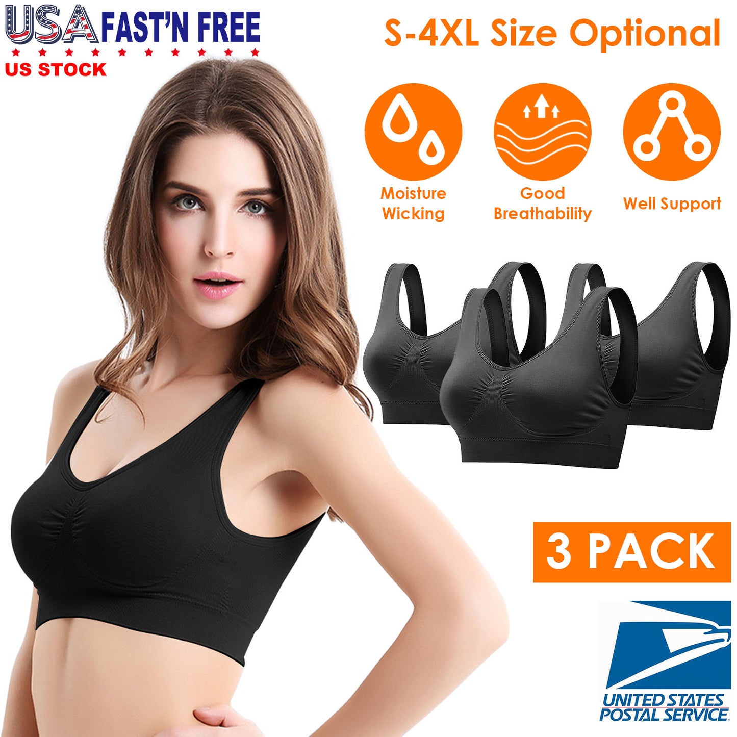 3 Pack Sport Bras For Women Seamless Wire-free Bra Light Support Tank Tops For Fitness Workout Sports Yoga Sleep Wearing