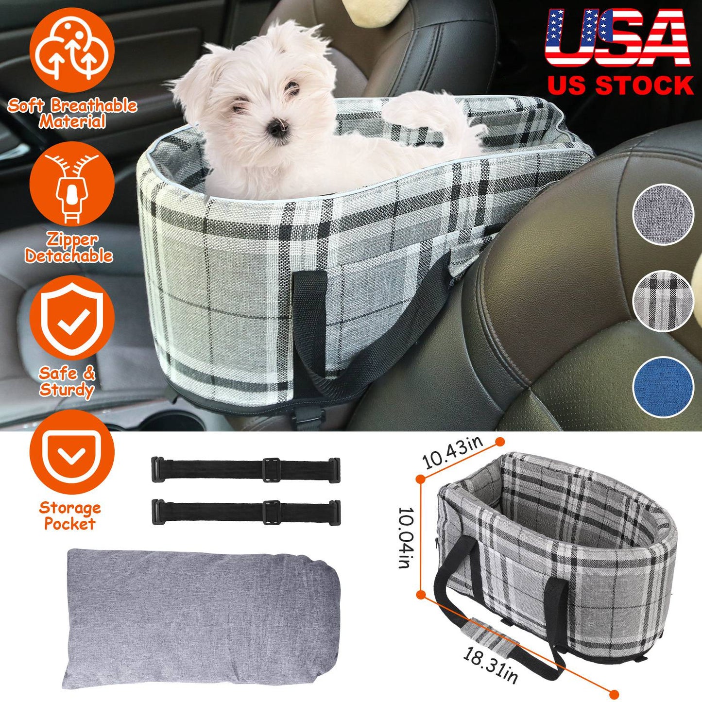 Console Pet Car Seat with Storage Pocket Booster Car Seat Portable Pet Travel Bag Machine Washable Pet Seat Fit For Small Dog Cat