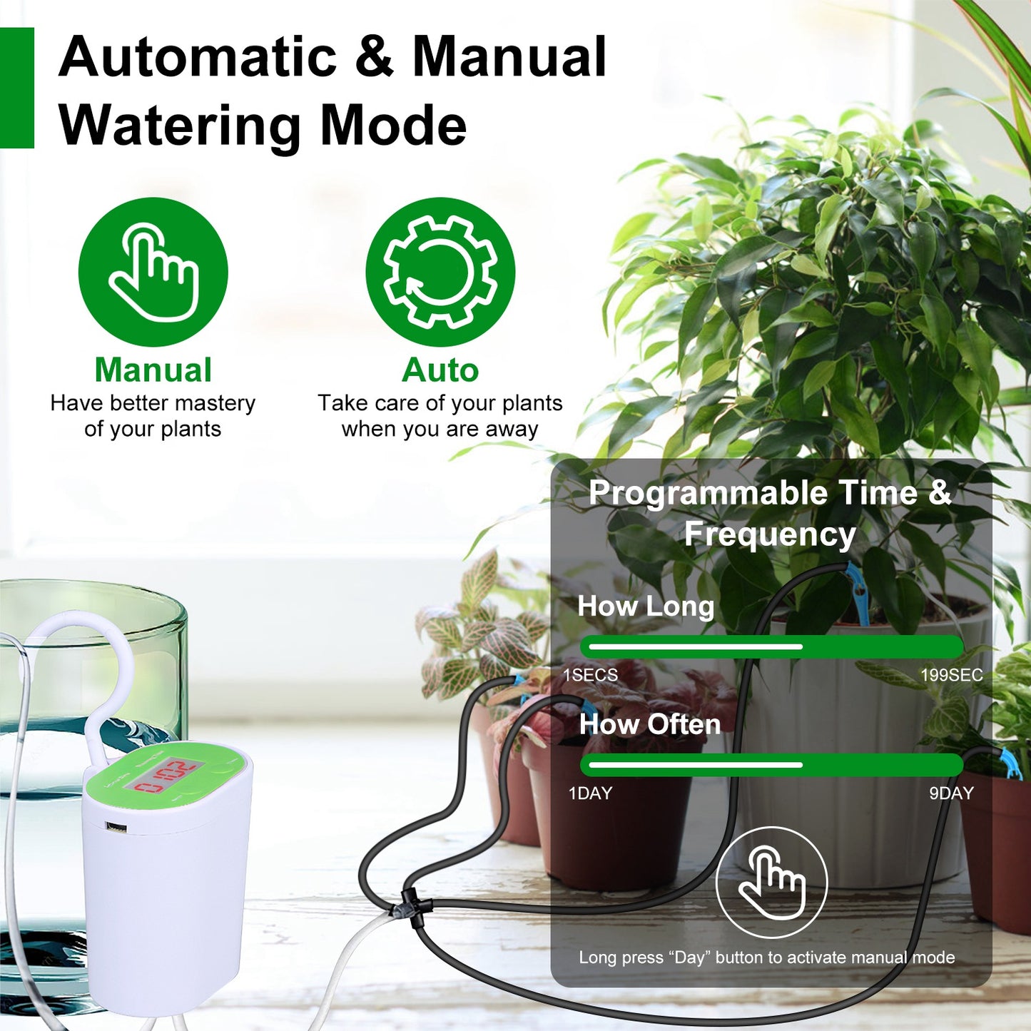 Automatic Watering System Kit With Timer Pump Device For 12Plants Rechargeable Battery Programmable Plant Watering Timer Drip Irrigation System For In