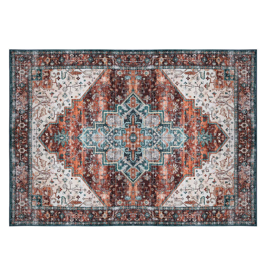6x9FT VintageÊArea Rug Modern Non Slip Carpet Boho Low Pile Soft Rug Waterproof Machine Washable Rug for Living Room BedroomÊKitchen Dining Room Under