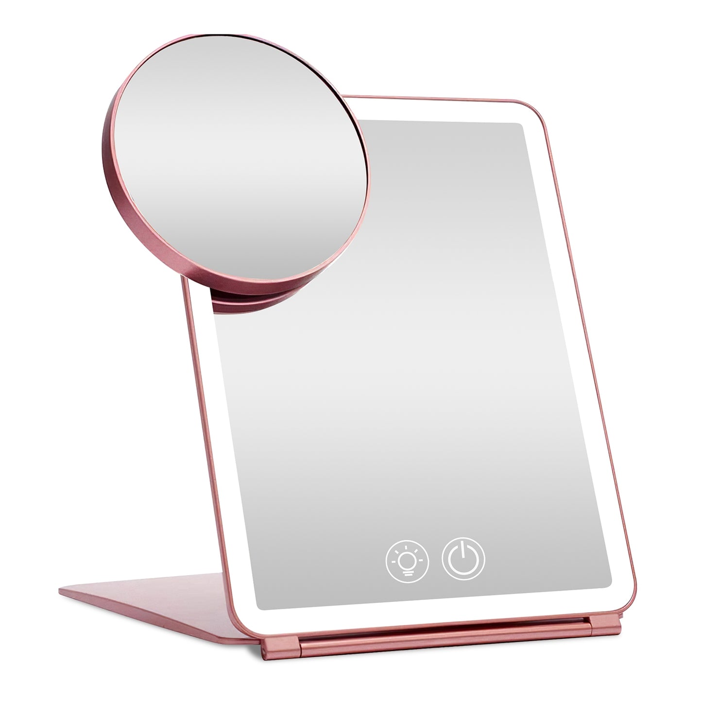 Folding Travel Makeup Mirror With 10X Magnifying Mirror 3 Color LED Lights Dimmable Brightness Rechargeable Battery Tabletop Portable Cosmetic Mirror