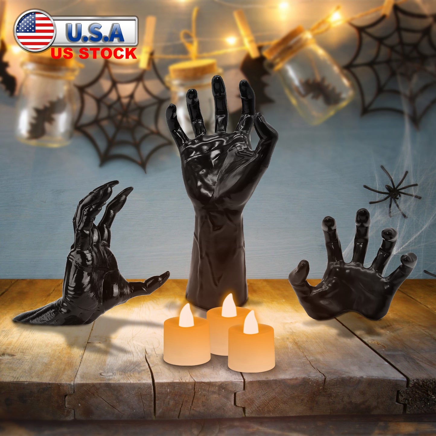 3Pcs Creepy Reaching Hands With Lighted Candles Wall Mounted Halloween Decoration Witch Devil Hand Aesthetic Goth Gothic Life-Sized Horror Hands Hangi
