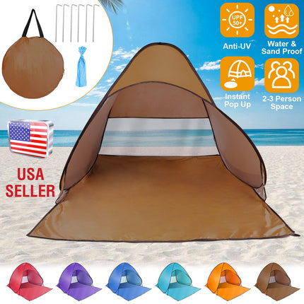 Pop Up Beach Tent Sun Shade Shelter Anti-UV Automatic Waterproof Tent Canopy for 2/3 Man w/ Net Window Storage Bag for Outdoor Beach Camping Fishing P