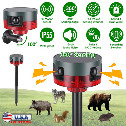 Solar Motion Sensor Alarm 129dB with 13 Sounds & LED Lights