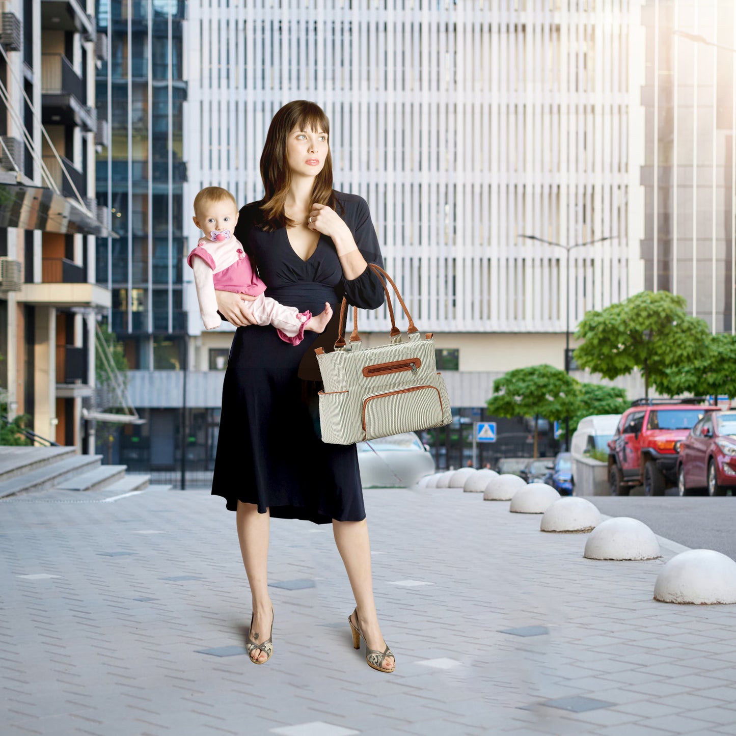 8Pcs Baby Nappy Diaper Bags Set for Mom Dad Mummy Handbags Multifunctional Diaper Changing Bags with Bottle Bag Mesh Bag Purse Diaper Pad 2 Burp Cloth