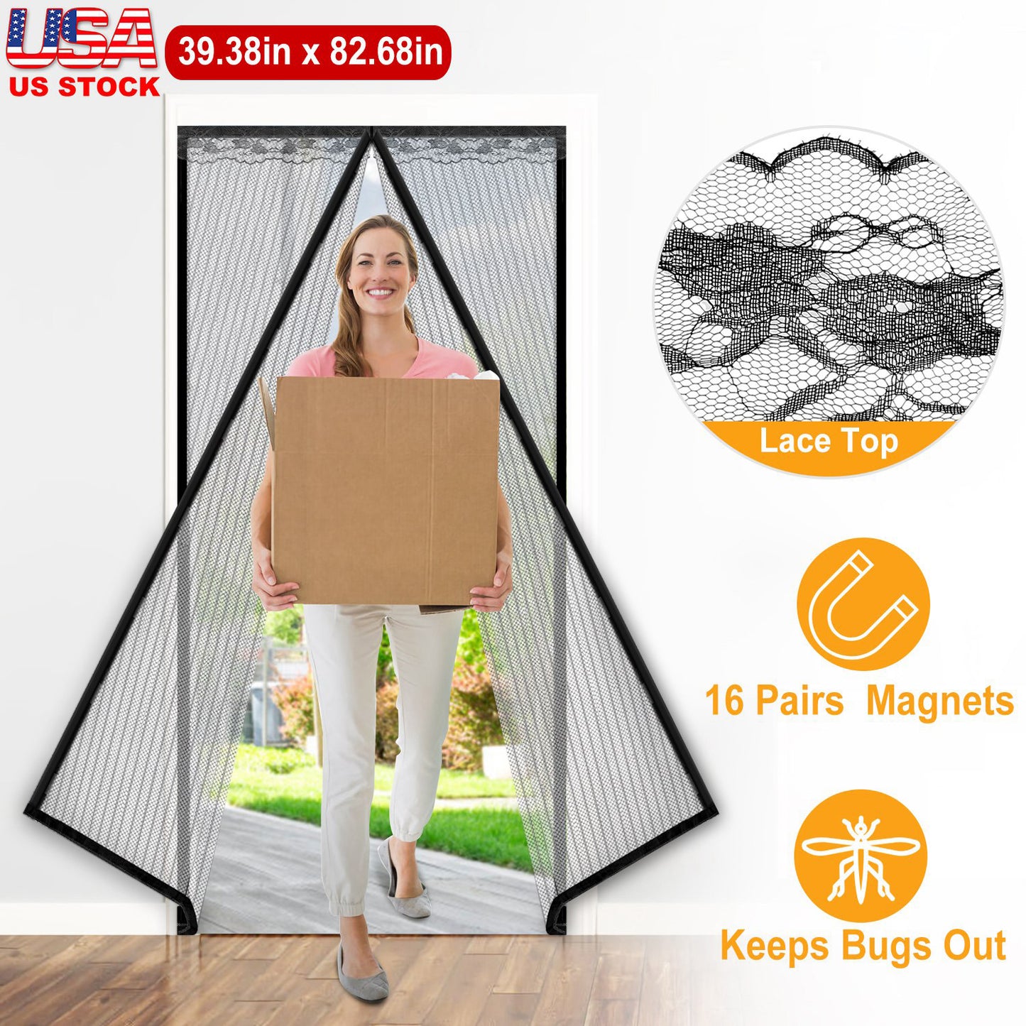 Magnetic Mesh Curtain Hands-free Fly Mesh Door Curtain 39x82Ó Self-adhesive Door Screen Anti Mosquito Bugs
