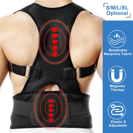 Unisex Posture Corrector Support Magnetic Lumbar Back Posture Support Belt Adjustable Upper Back Braces Clavicle Shoulder Brace Belt Pain Relief Thera