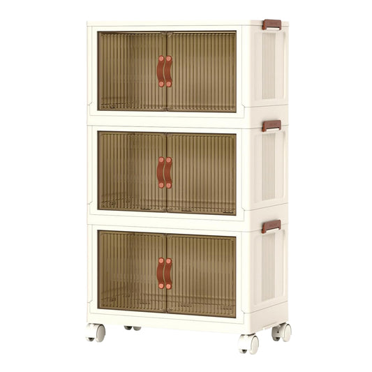 3Pcs Foldable Storage Bins with Lid Front Magnetic Door Collapsible Stackable Closet Organizer Containers with 4Pcs 360¡ Rotatable Wheels 8Pcs Small W