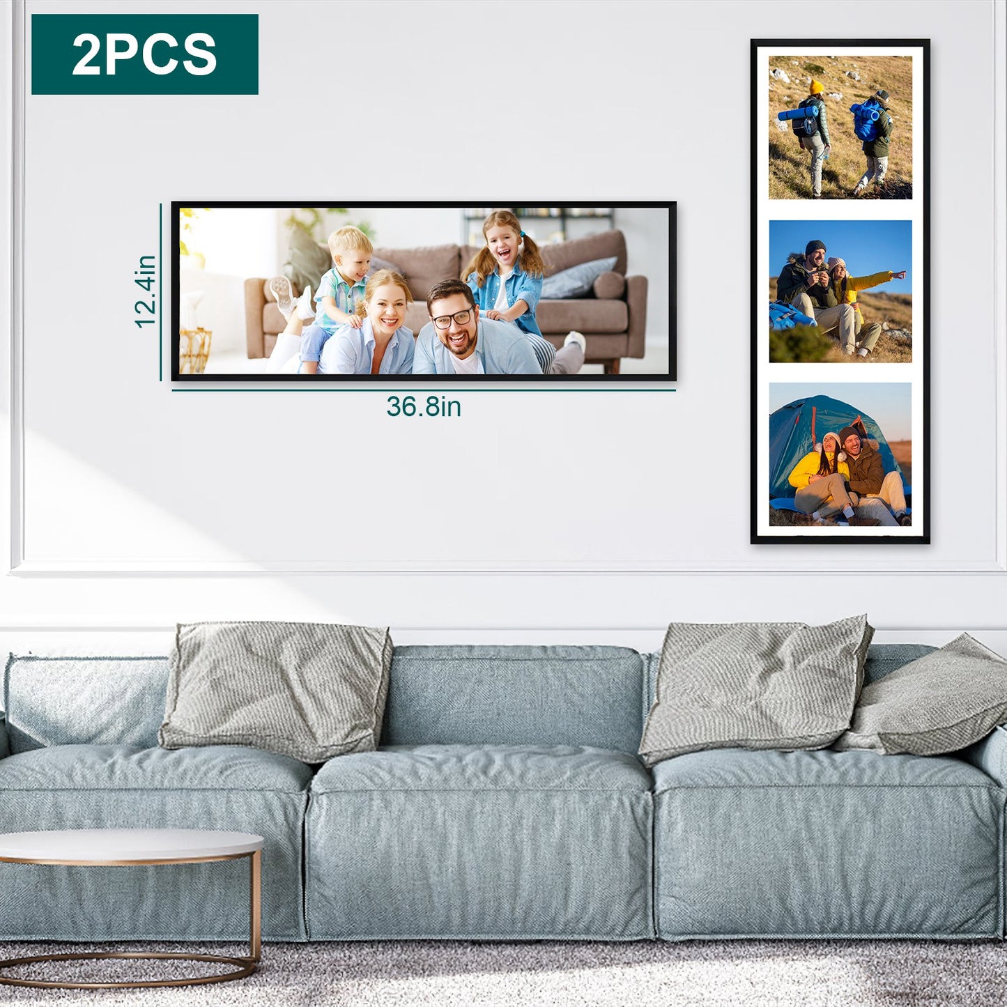 2 Packs 36.8x12.4in Picture Wall Frames Display Panoramic Photo Frame Gallery Poster Frames with Clear Plexiglass MDF Backboard for Family Photos Wedd