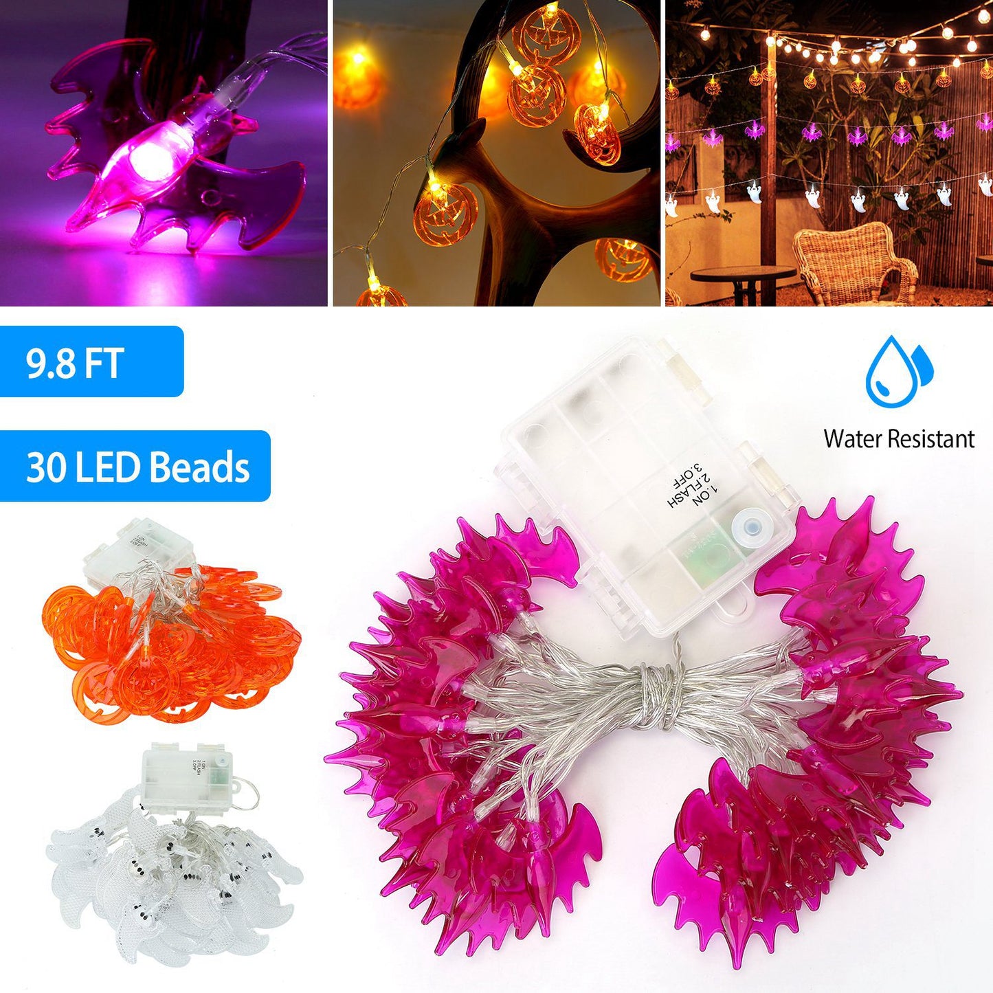 Halloween Ghost String Lights 30 LEDs 9.8ft Halloween String Lights Decorative Fairy Lights For Party Bedroom Home Festival Decoration