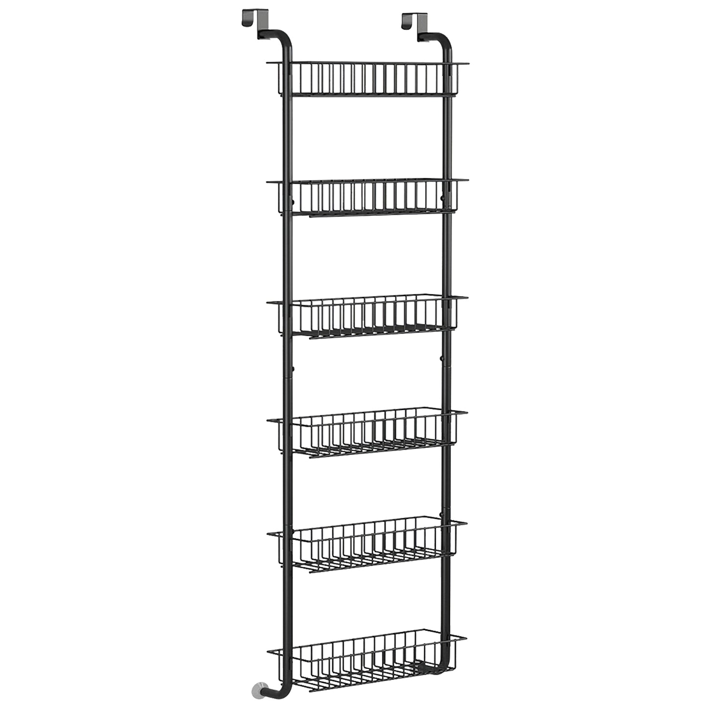 6 Tier Over Door Pantry Organizer Hanging Hooks Door Storage Rack Carbon Steel Basket 62.99in Over Door Shelf for Kitchen Bathroom