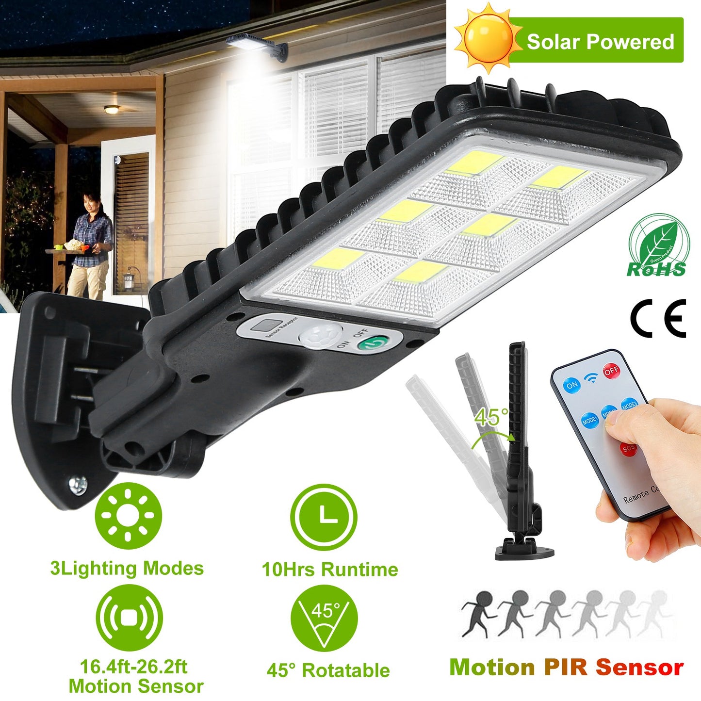 Solar Wall Light Outdoor 30 COB Beads PIR Motion Sensor Remote Control Wireless Lamps IP65 Waterproof Lighting For Garage Front Door Garden Pathway