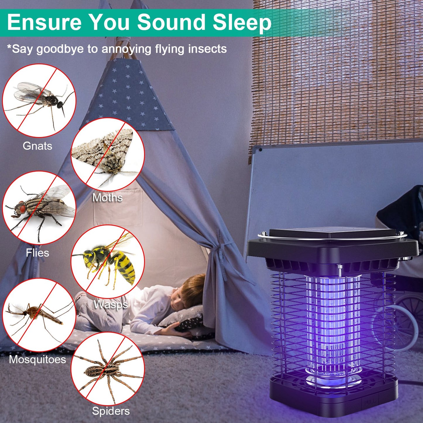 Electric Solar Powered Bug Zapper 1076Sq.Feet Range Mosquito Killer Lamp IP65 Waterproof  Insect Fly Trap Catcher for Indoor Outdoor