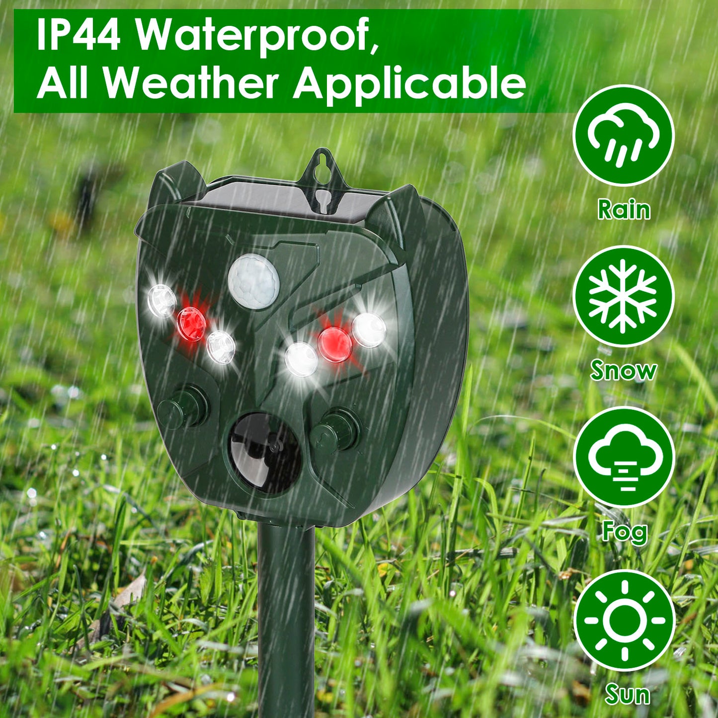 Ultrasonic Solar Animal Repeller Outdoor Mole Snake Squirrel Mouse Chaser Waterproof Bird Deer Dog Cat Deterrent with 5 Gears for Farm Garden Yard