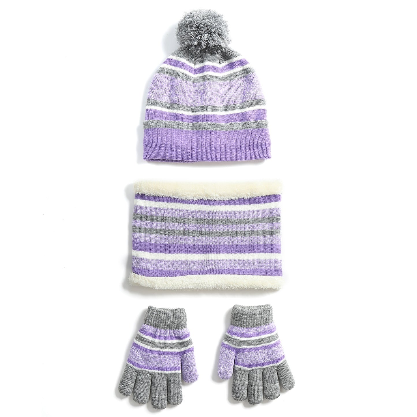 Winter Kids Knitted Hat Scarf Gloves 3Pcs Boys Girls Winter Warm Beanie Hat and Glove Scarf Set Beanie Neck Warmer Mittens for 4-7-Year-Old Kids