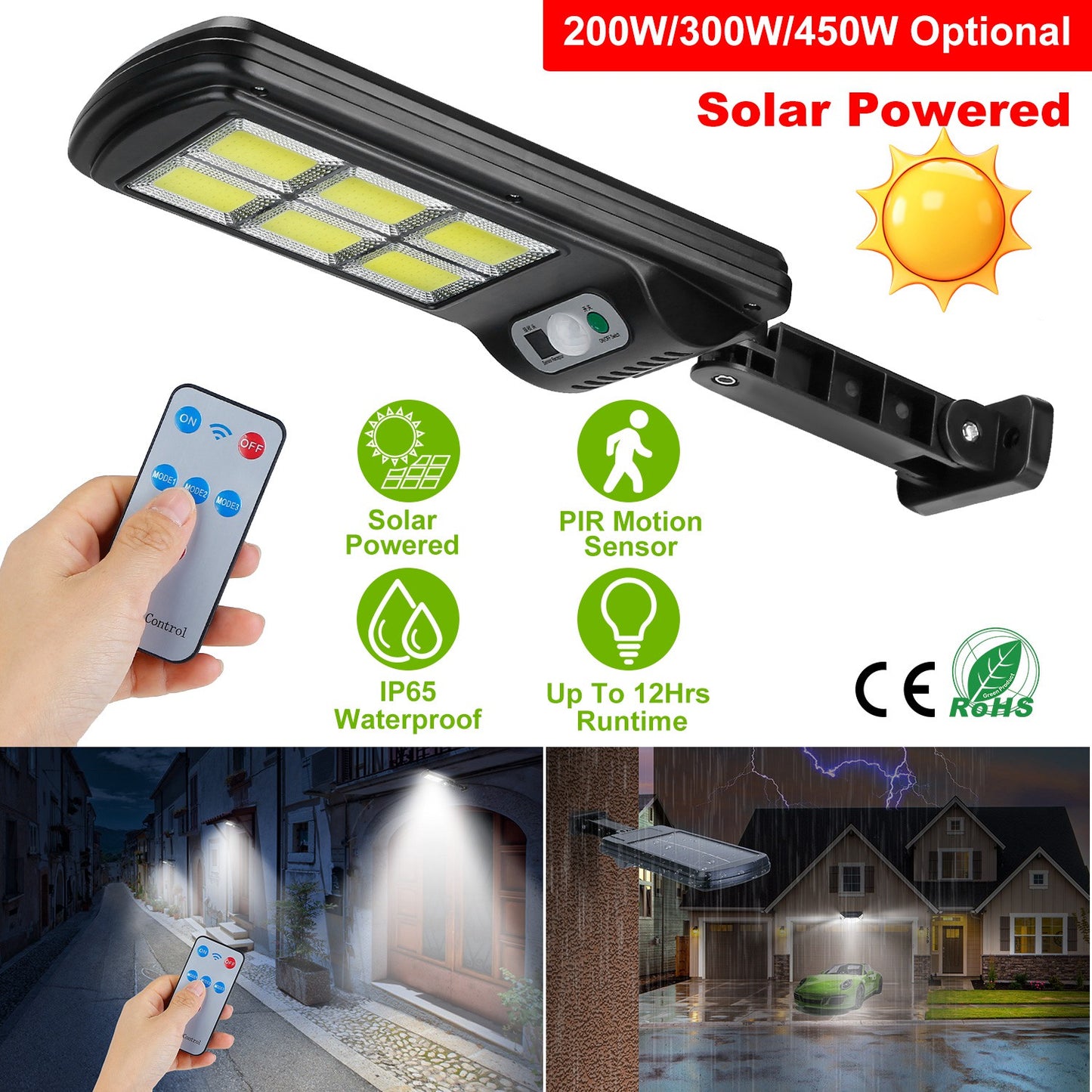 Solar Powered Wall Lights Outdoor 128LED Beads Motion Sensor Lamp IP65 Waterproof 3 Modes Sensor Light W/ Remote Control For Street Front Door Deck