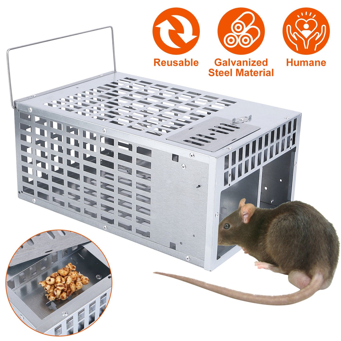 Humane Live Mouse Trap Reusable Metal Rat Rodent Cage Catch Release Continuous Capture Trap 2 Doors Indoor Outdoor Pet Children Safe