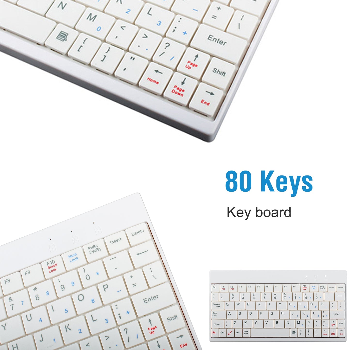 80 Keys Wired Keyboard Mini USB Connector Keyboard Portable Durable Keyboard w/ Carry Bag Tablet Stand for Android Window Tablet