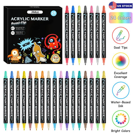 Dual Tip Acrylic Paint Markers Set - Water-Based & Quick-Dry