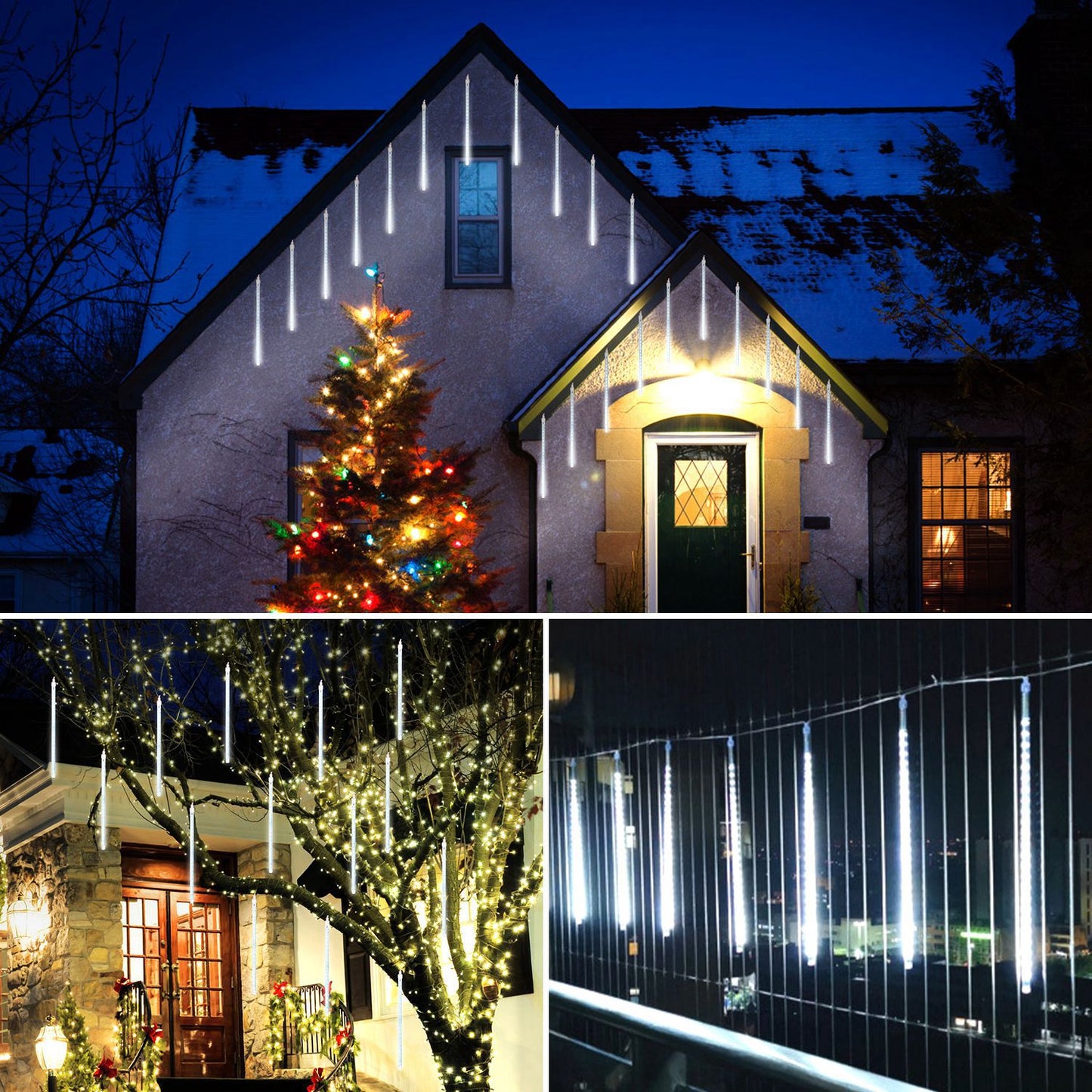 Solar Powered Meteor Shower String Lights 9.84FT Falling Raindrop Tube Lamp Water Resistant Decorative Lights For Tree Home Garden Parties