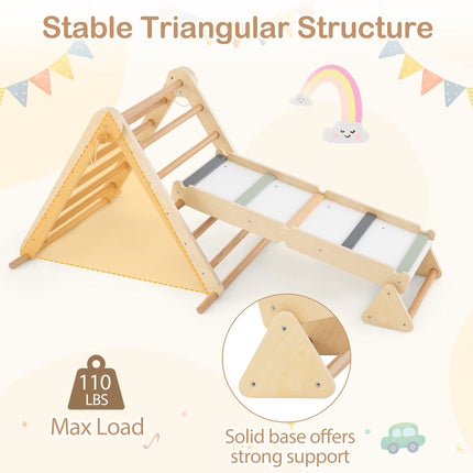 3-in-1 Pikler Triangle Climbing Set Kids Foldable Montessori Toys with Ramp-Natural