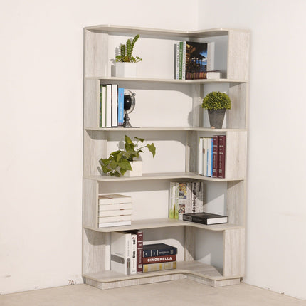 5-Tier L-Shaped Corner Bookshelf with 6 Open Shelves