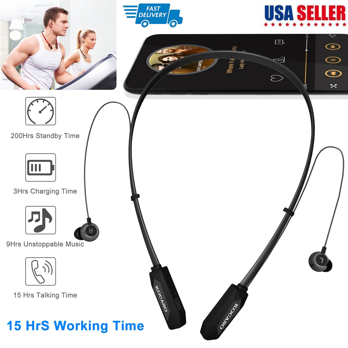 Wireless Neckband Headphones V4.2 Sweat-proof Sport Headsets Earbuds In-Ear Magnetic Neckbands Stereo Earphone Deep Bass Earphone w/Mic 15Hrs Work Run