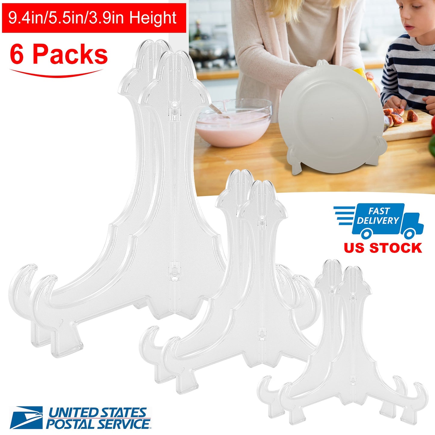 6Pcs Plastic Easels Plate Display Stand Picture Frame Holder for Photo Dish Art Pieces Certificates Placecard Home Office Birthday Decoration