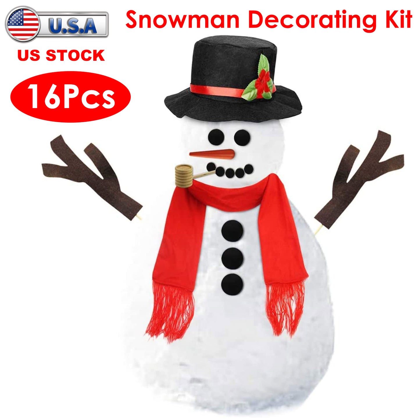 16Pcs Snowman Decorating Dressing Kit Winter Party Kids Outdoor Toys Christmas Decoration Gift Hat Scarf Eye Mouth Nose Accessories