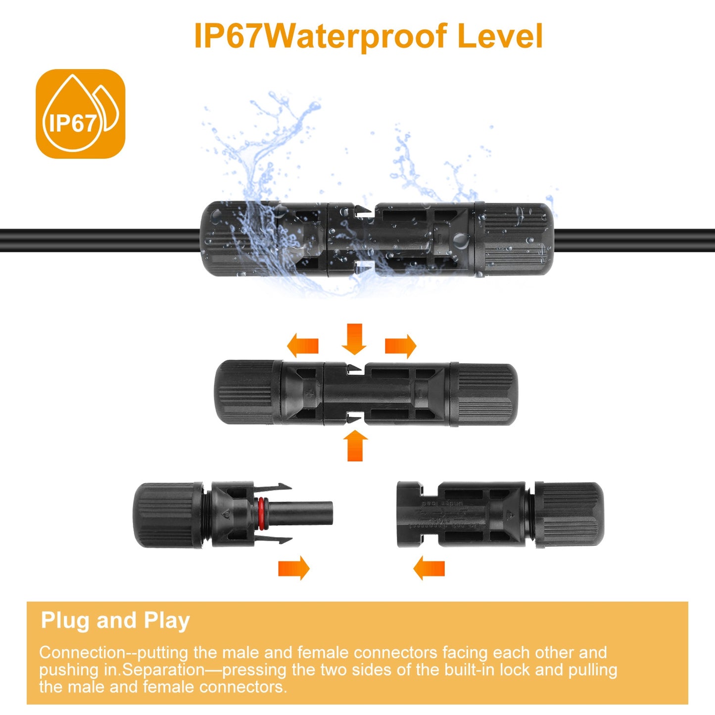 10 Pairs Solar Panel Connectors Solar Wire Adapter Male/Female IP67 Waterproof Connector Solar Panel Wire Connector