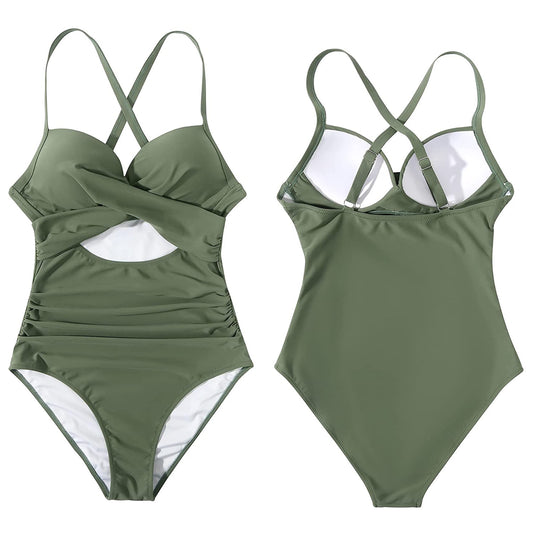 WomenÕs One Piece Swimsuit Beachwear Swimwear Tummy Control Cutout High Waist Bathing Suit Wrap