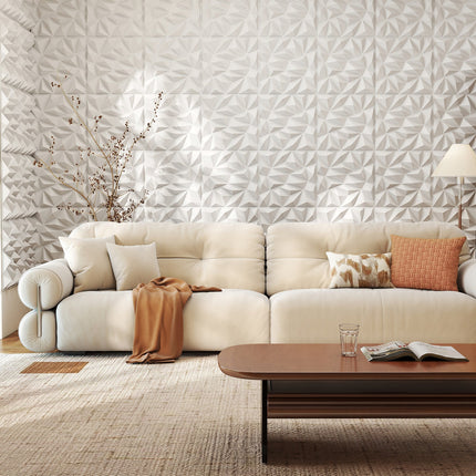 40-Pack 3D Wall Panels with Decorative Diamond Patterns-White