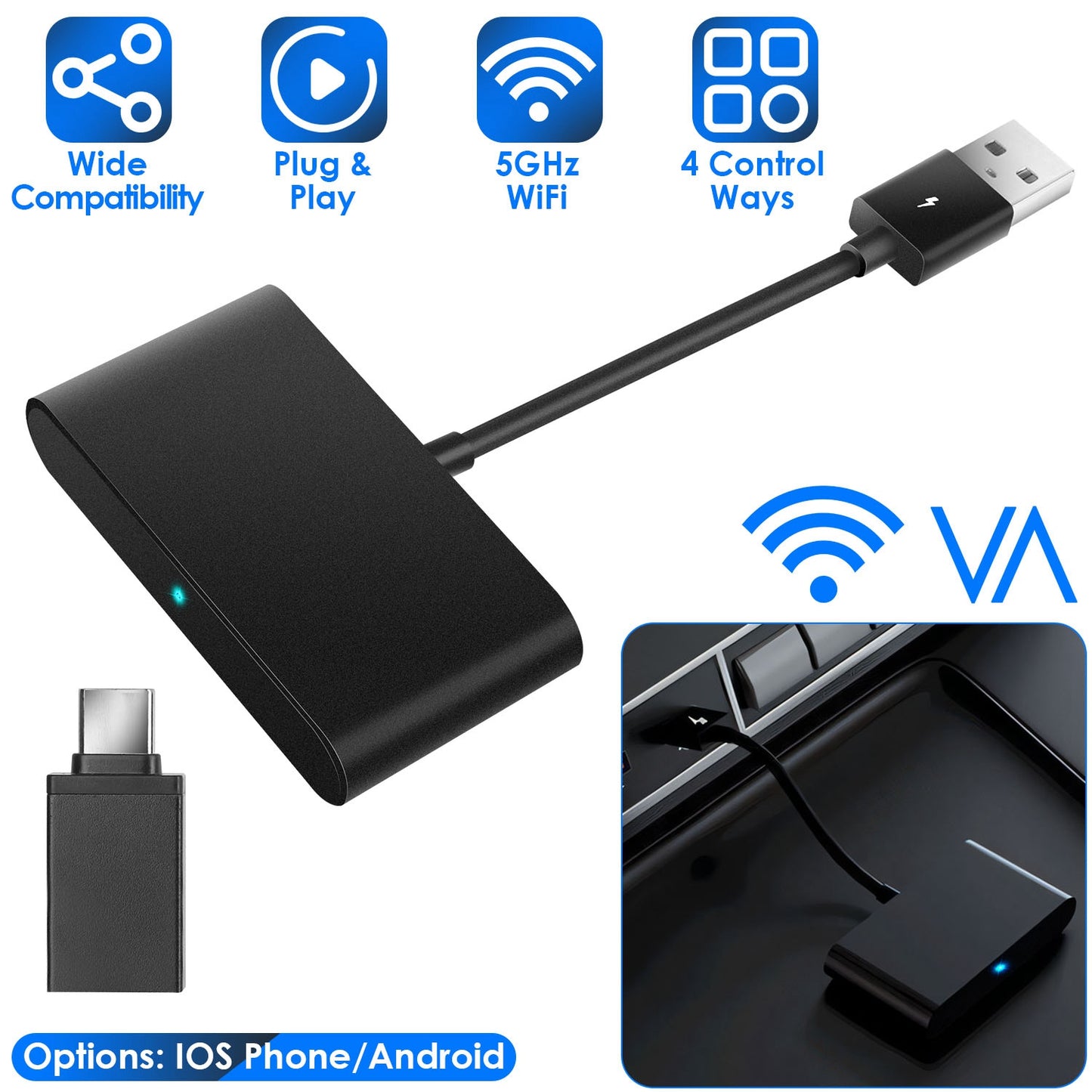Android Wireless Adapter for In-car Infotainment System 5GHz WiFi Car Auto Navigation Player Fit for FORD HONDA CHEVROLET IOSPhone 6+