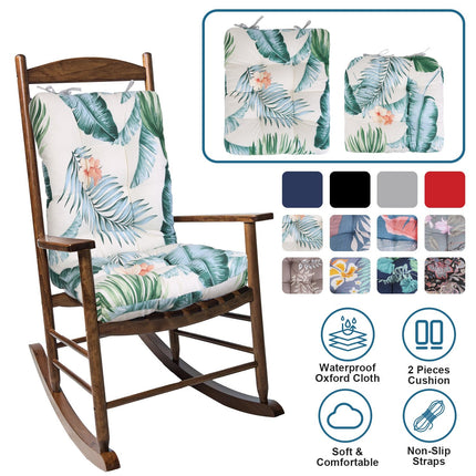 2Pcs Waterproof Rocking Chair Cushion Upper And Lower Back And Seat Sets with Non-Slip Ties Oxford Cloth Surface Polyester Filling Comfortable for Ind