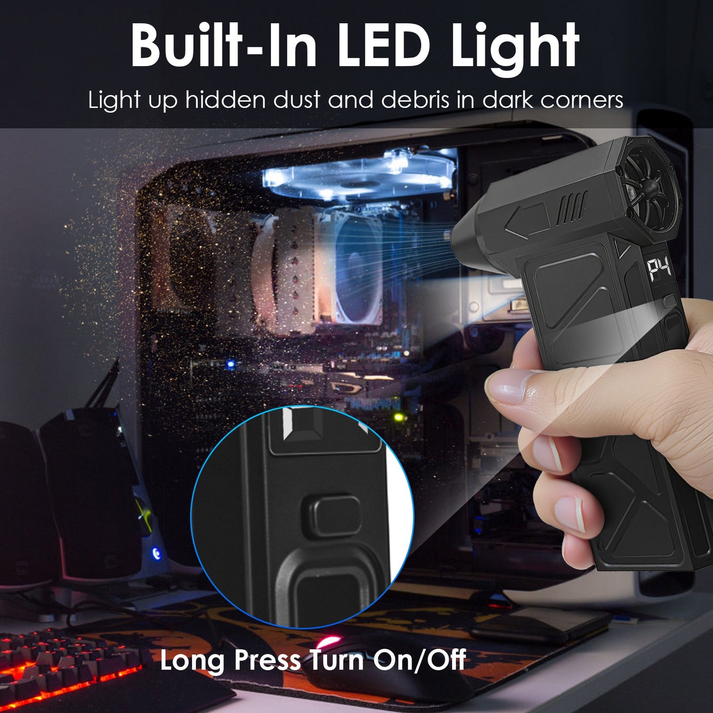 160,000RPM Air Duster – Cordless Rechargeable Blower with LED Light & 4 Speeds