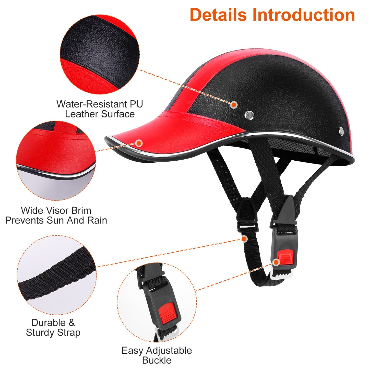 Safety Bicycle Helmet Adjustable Windproof Bike Helmet Sunshade Baseball Cap Anti-UV Cycling Motorcycle Hat Leather Helmet