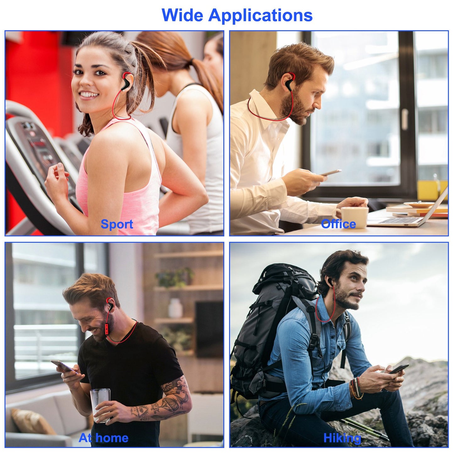 Wireless Headsets V4.1 Sport In-Ear Stereo Headphones Sweat-proof Noise Canceling Earphones Back-Headphone w/Mic Hands-free for Running Hiking Travel