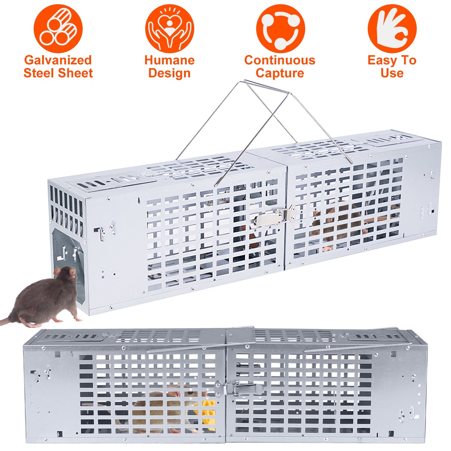 Double Door Humane Live Mouse Trap With One-Way Door Design Reusable Metal Rat Rodent Cage Continuous Capture Mouse Trap For Indoor Outdoor Use Catch