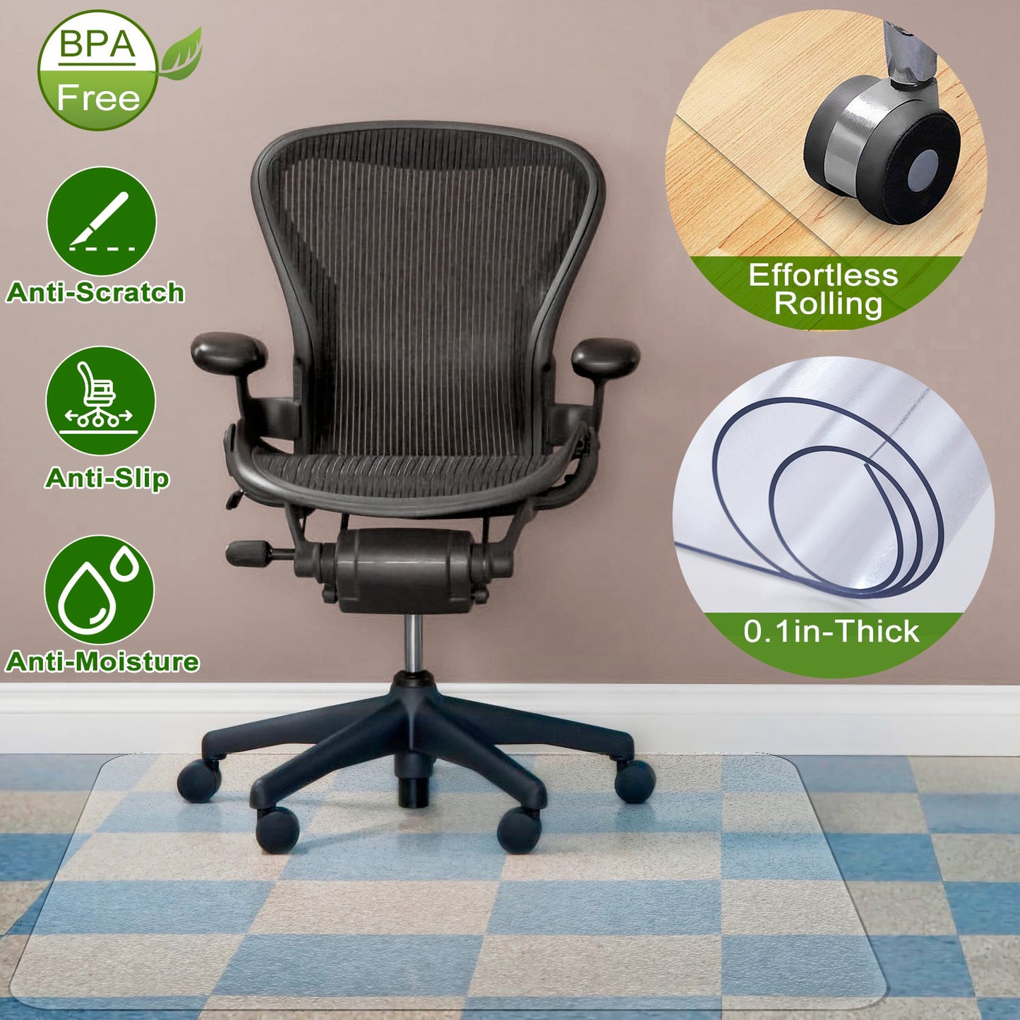 36Ó x 48Ó Chair Desk Mat Floor Carpet PVC Protector Mat Home Office Hard Wood Floor Use