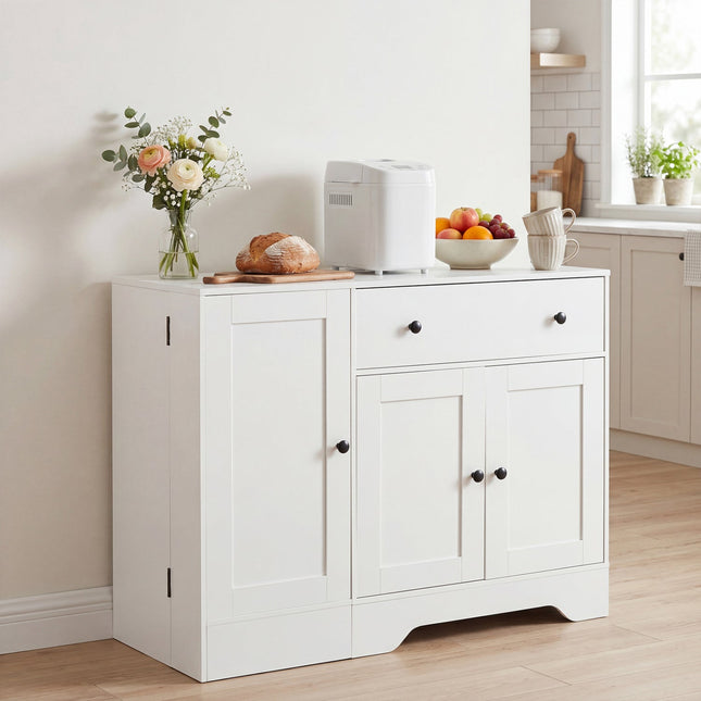 Coffee Bar Cabinet with Rolling Wheels and 3 Doors - 41.5"