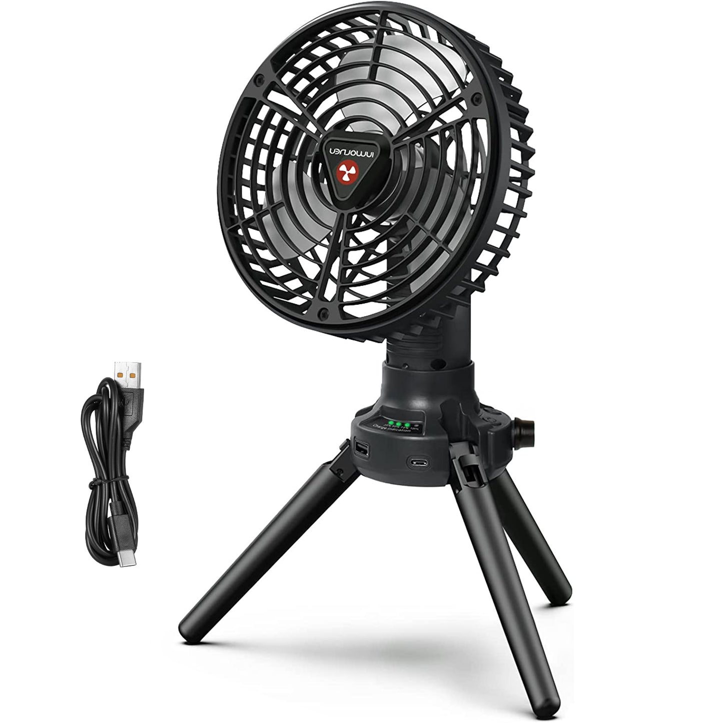 Foldable Camping Fan with Emergency Power Bank 270¡ Oscillating Rechargeable Tripod Fan for Hiking Fishing Personal Desk Fan with 4 Speeds 3 Brightnes