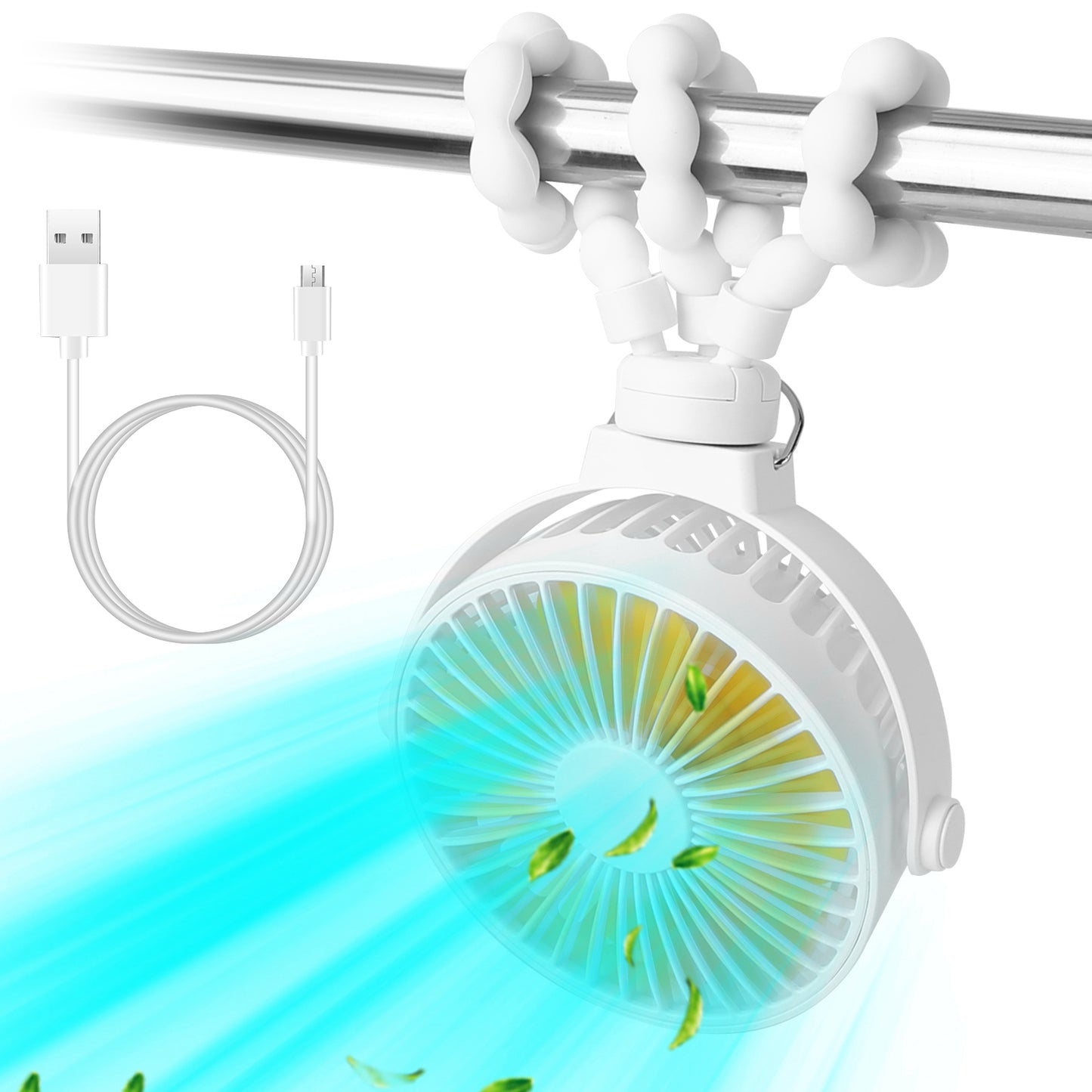 Portable Baby Stroller Fan Rechargeable Handheld Fan with Flexible Tripod Clip On Desktop Hanging Fan 3 Gear Speed 360¡ Tilt Head