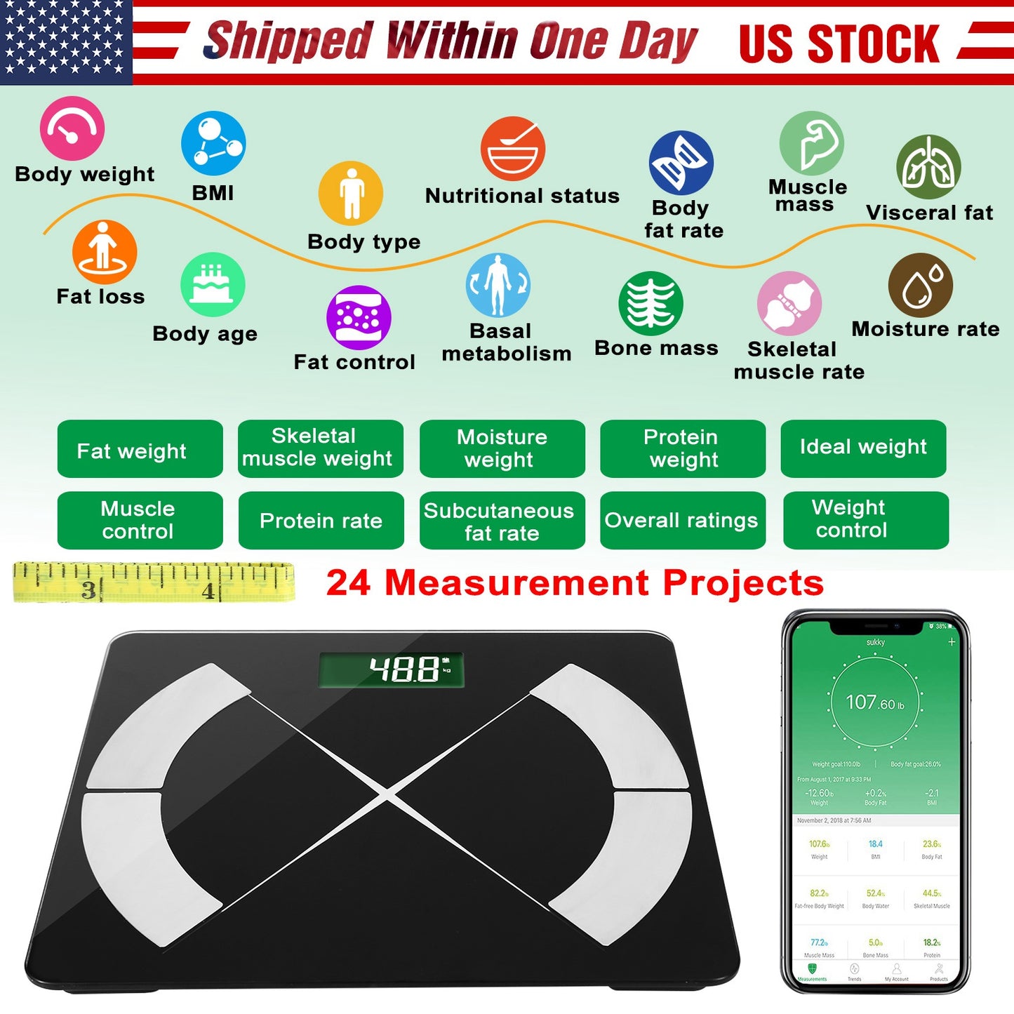 Smart Body Composition Scale Fat Monitor Digital APP Scale BMI Health Analyzer